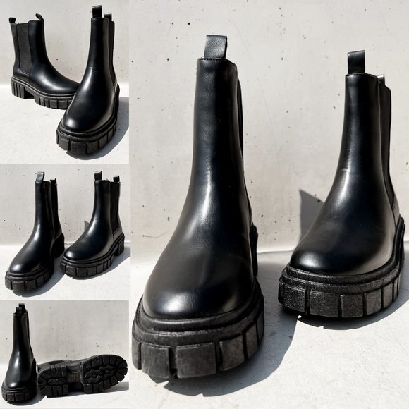 NEW Black Lug Sole Chunky Platform Elastic Ankle Block Heel Chelsea Boot Booties - Picture 10 of 12